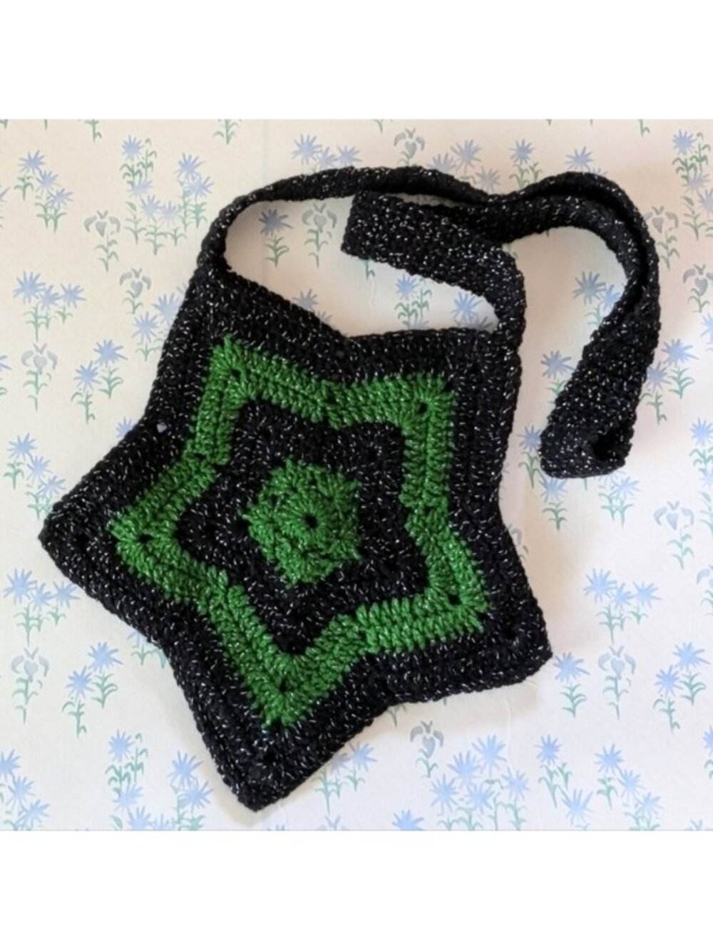 Handmade Sparkle Crochet Star Crossbody Bag NEW Green Black Fairycore Cosplay